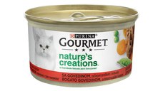 PURINA Gourmet Nature's Creations, Vită cu Mazăre și Morcov, conservă hrană umedă pisici, 85g