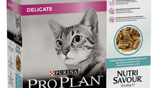 PURINA Pro Plan Delicate Nutrisavour, Pește oceanic, hrană umedă pisici, sensibilități digestive, (în sos) PURINA Pro Plan Delicate Nutrisavour, Pește oceanic, pachet economic plic hrană umedă pisici, sensibilități digestive, (în sos), 85g x 10