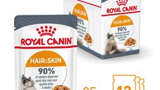 ROYAL CANIN Hair&Skin Care Adult hrană umedă pisici piele & blană (în aspic), bax, 85g x 12buc