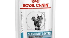 ROYAL CANIN Veterinary Diet Sensitivity Control, Pui și Orez, dietă veterinară, plic hrană umedă pisici, sistem digestiv, (în sos), bax, 85g x 12buc