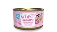 SCHESIR Baby Fillets, Pui și Ficat, conservă hrană umedă fără cereale pisici junior, (în supă), 70g