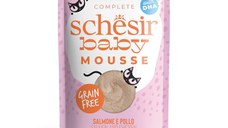 SCHESIR Baby Mousse, Somon și Pui, plic hrană umedă fără cereale pisici junior, (mousse), 70g