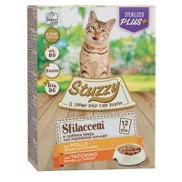 STUZZY Shreds Pack Sterilised, Pui și Curcan, plic hrană umedă pisici sterilizate, (în sos), multipack, 85g x 12buc - 1