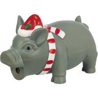 TRIXIE Christmas Porc, jucărie de aport câini XS-XL, cu sunet, latex, gri, 16cm - 1