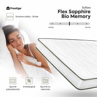 Saltea FLEX SAPPHIRE BIO MEMORY 14+5, spumă poliuretanică elastică, spumă cu memorie, husă cu efect antialergic, superortopedică, Grosime 21 cm - 3