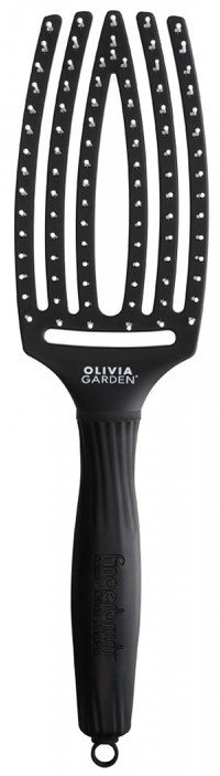 Olivia Garden Perie profesionala curbata medie cu ventilatie Finger Medium Black - 1