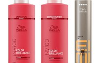 Wella Professionals Pachet Invigo Color Briliance Coarse: sampon 1000ml + balsam 1000ml si fixativ Eimi Super Set 500ml