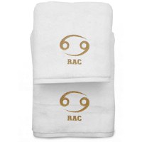 Set 2 Prosoape baie Brodate Alb cu broderie Rac, bumbac 100% (Culoare Broderie: Albastru, Culoare Prosop: Alb) - 1