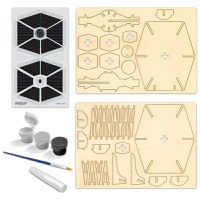 Macheta de Asamblat Wood WorX - Star Wars - Tie Fighter cu 30+ piese din lemn + vopsea, pensula si adeziv inclus - 3