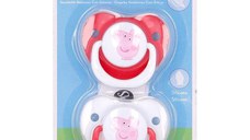 Set 2 Suzete Ortodontice din Silicon pentru Bebelusi 6 Luni cu Capac Peppa Pig Little One