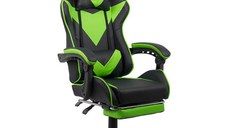 Scaun gaming cu spatar reglabil si suport picioare verde/negru OFF 299