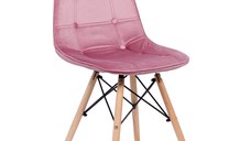 Scaun living din catifea si picioare din lemn BUC 232V roz
