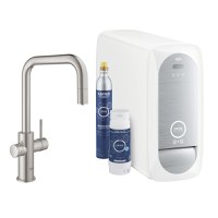 Baterie bucatarie Grohe Blue Home Duo cu dus extractibil pipa U sistem filtrare racire si carbonatare starter kit supersteel - 1