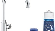 Baterie bucatarie Grohe Blue Pure Mono cu pipa C si sistem filtrare starter kit crom