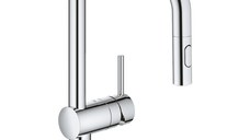 Baterie bucatarie Grohe Minta cu dus extractibil dual spray pipa U crom