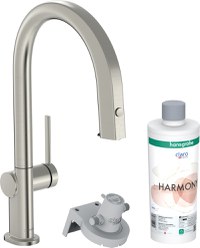 Baterie bucatarie Hansgrohe Aqittura M91 210 cu 3 cai si sistem filtrare dus extractibil 1 jet si sBox inox optic - 1