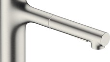 Baterie bucatarie Hansgrohe Zesis M33 160 dus extractibil cu 2 tipuri de jet inox optic