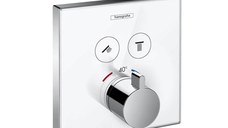 Baterie cada - dus termostatata Hansgrohe ShowerSelect Glass cu montaj incastrat necesita corp ingropat alb-crom