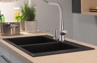 Chiuveta bucatarie Hansgrohe S510-F770 SilicaTec 370/370 cu 2 cuve 51x88x19cm stone grey - 1