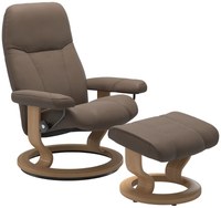 Fotoliu cu taburet Stressless Consul Classic M cadru Oak tapiterie piele Batik Mole - 1