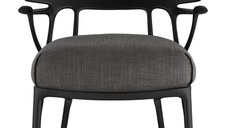 Fotoliu Kartell A.I. Lounge design Philippe Starck cadru negru perna Panamino Basic Gri Charcoal