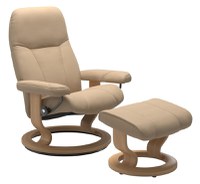 Fotoliu recliner cu taburet Stressless Consul Classic M cadru Oak tapiterie piele Paloma Beige - 1