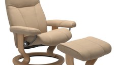 Fotoliu recliner cu taburet Stressless Consul Classic M cadru Oak tapiterie piele Paloma Beige