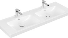 Lavoar dublu Villeroy & Boch Subway 2.0 130cm cu preaplin montare pe mobilier alb Alpin