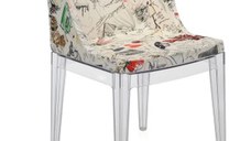 Scaun Kartell Mademoiselle A La Mode design Philippe Starck cadru transparent tapiterie Moschino schite