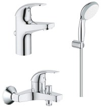 Set baterii Grohe Start Curve cu baterie lavoar baterie cada si set de dus cu agatatoare crom - 1