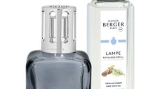 Set Berger lampa catalitica Ice Cube Grey cu parfum Pure White Tea