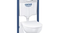 Set complet Grohe Solido 5-in-1 cu vas wc Bau Ceramic capac slim inchidere lenta rezervor incastrat cu cadru Grohe Fresh si clapeta Sail crom