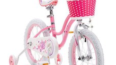 Bicicleta copii 3-5 ani Royal Baby Star Girl, roti 14inch, frana C-Brake fata, torpedo spate, cauciucuri late tip MTB, roti ajutatoare, Roz