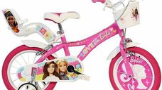 Bicicleta copii DINO BIKES Barbie, roti 14'', cosulet, roti ajutatoare (Roz)