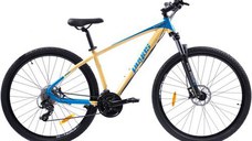 Bicicleta MTB Pegas Drumet, cadru aluminiu, marime M, 24 viteze, manete schimbator Shimano, frane disc fata/spate, roti 29 inch, Nisip