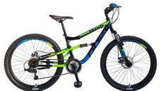 Bicicleta Mtb Polar Flash Full Suspension, 26 inch, Negru-Albastru-Verde