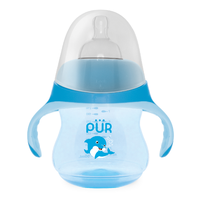 Biberon cu manere tip delfin, albastru, 230ml, PUR - 1