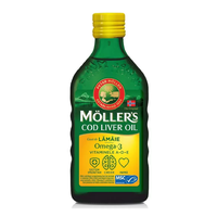 Cod liver oil Omega 3 cu aroma de lamaie, 250ml, Moller's - 1