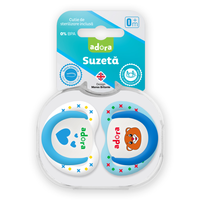 Suzeta din silicon, cu cutie de sterilizare, 0-6 luni, design baiat, 2 bucati, Adora - 1