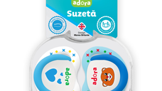 Suzeta din silicon, cu cutie de sterilizare, 0-6 luni, design baiat, 2 bucati, Adora