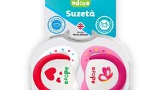 Suzeta din silicon, cu cutie de sterilizare, 0-6 luni, design fata, 2 bucati, Adora