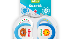 Suzeta din silicon, cu cutie de sterilizare, 6-18 luni, design baiat, 2 bucati, Adora