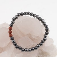 Bratara pe elastic hematit si goldstone maro 6mm - 2