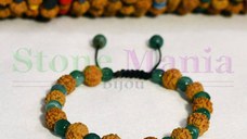 Bratara rudraksha 8mm si agat verde fatetat 6mm