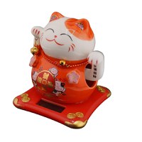 Pisica norocoasa maneki neko rosie pe suport solar 10cm - 2