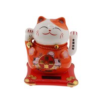 Pisica norocoasa maneki neko rosie pe suport solar 10cm - 1