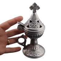 Vas pentru ardere tamaie si ierburi metal argintiu 15cm - 3