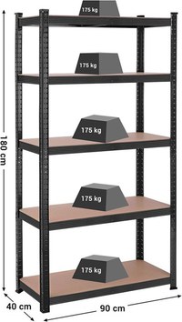 Raft Songmics, 5 rafturi, 180 x 90 x 40 cm, Negru, GLR040B01 - 2