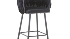 Scaun bar Vivian catifea neagra picior metal negru 57x50x100 cm