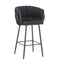 Scaun bar Vivian catifea neagra picior metal negru 57x50x100 cm - 1